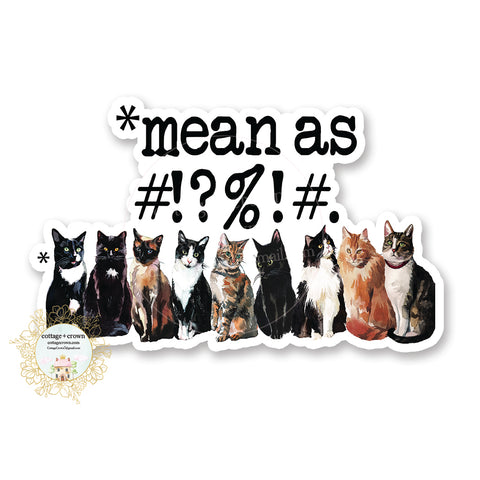 Cat Is Mean as ##%#@ - Naughty - Funny Vinyl Decal Sticker