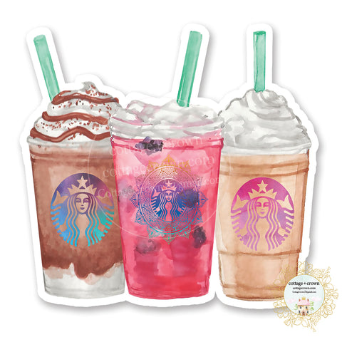 Coffee Trio Iced Watercolor Vinyl Decal Sticker