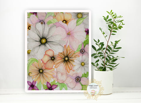 Cottage Bouquet Exclusive Daisy Floral Watercolor Wall Art Print