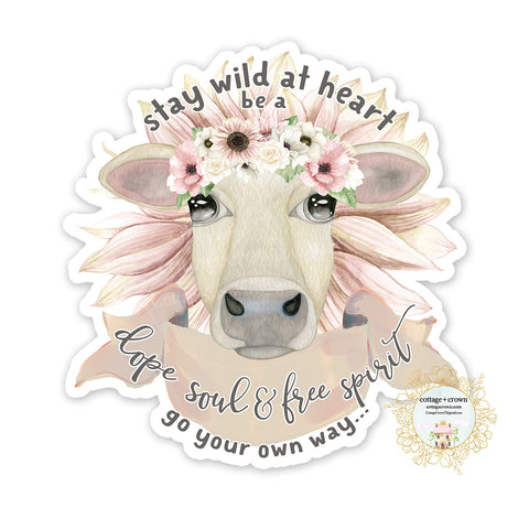 Cow Boho Wild At Heart - Farm Animal Farmhouse - Vinyl Decal Sticker