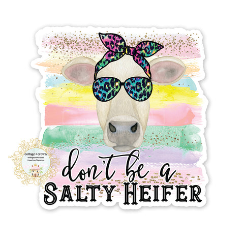 Cow - Salty Heifer - Rainbow Aviators Leopard Print - Farm Animal Farmhouse - Vinyl Decal Sticker