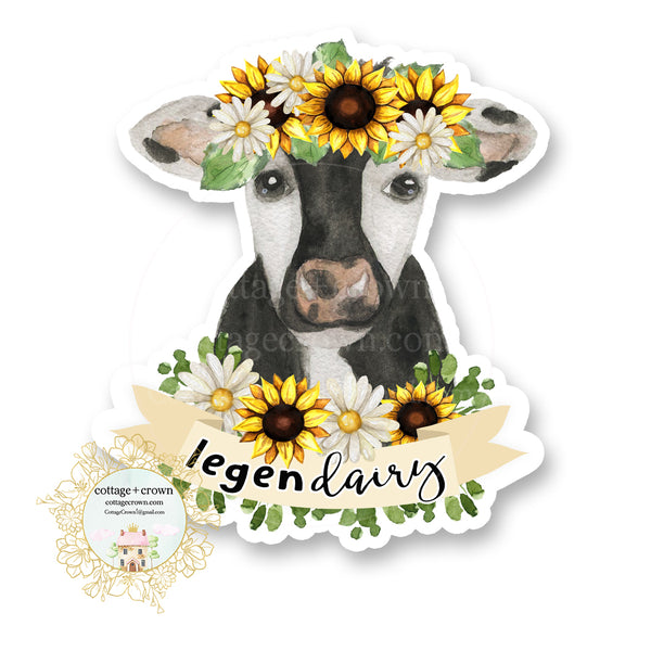 Cow - Legendairy Sunflower - Farm Animal Farmhouse - Vinyl Decal Sticker