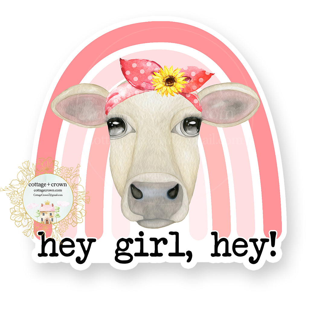 Cow Hey Girl Rainbow Farm Animal Farmhouse Vinyl Decal Sticker
