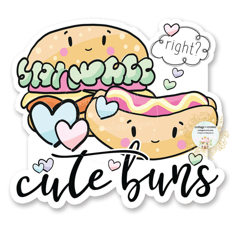 Cute Buns - Hot Dog Hamburger - Kawaii - Vinyl Decal Sticker