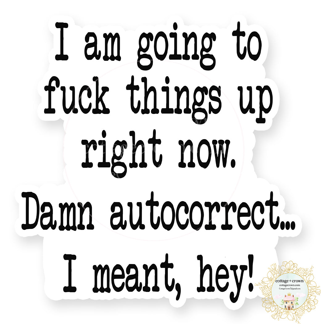 I Am Going To Fuck Things Up Right Now - Damn Autocorrect - I Meant Hey - Naughty Vinyl Decal Sticker