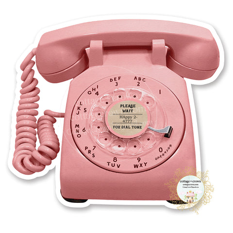 Retro Pink Rotary Dial Tone Phone - Vinyl Decal Sticker