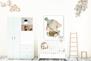 Elephant Boy Nursery Boho Whimsical Zoo Wall Art Print