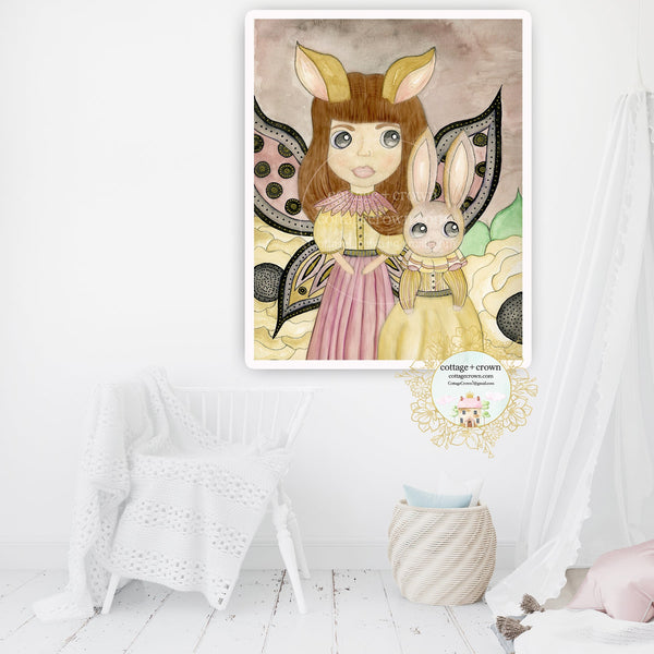 Ethereal Butterfly Woodland Deer Bunny Exclusive Watercolor Wall Art Print