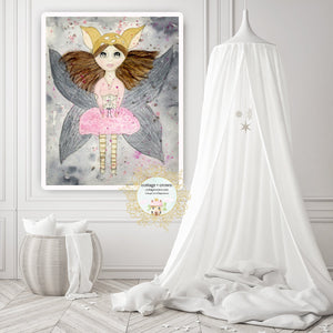 Ethereal Fairy Butterfly Woodland Deer Exclusive Watercolor Wall Art Print