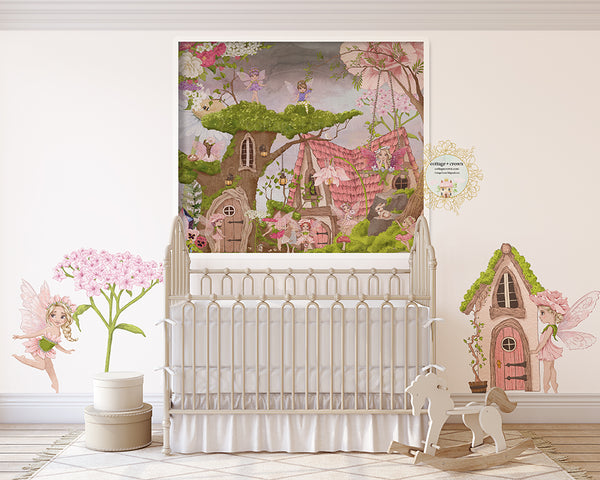 Fairy Enchanted Garden Wall Mural Decal Floral Peony Pink Blush Baby Nursery Décor