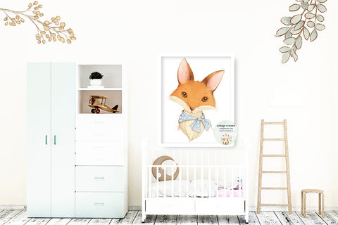 Fox Boy Nursery Boho Woodland Wall Art Print