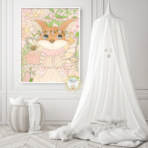 Enchanted Garden Fox Floral Woodland Animal Whimsical Wall Art Print