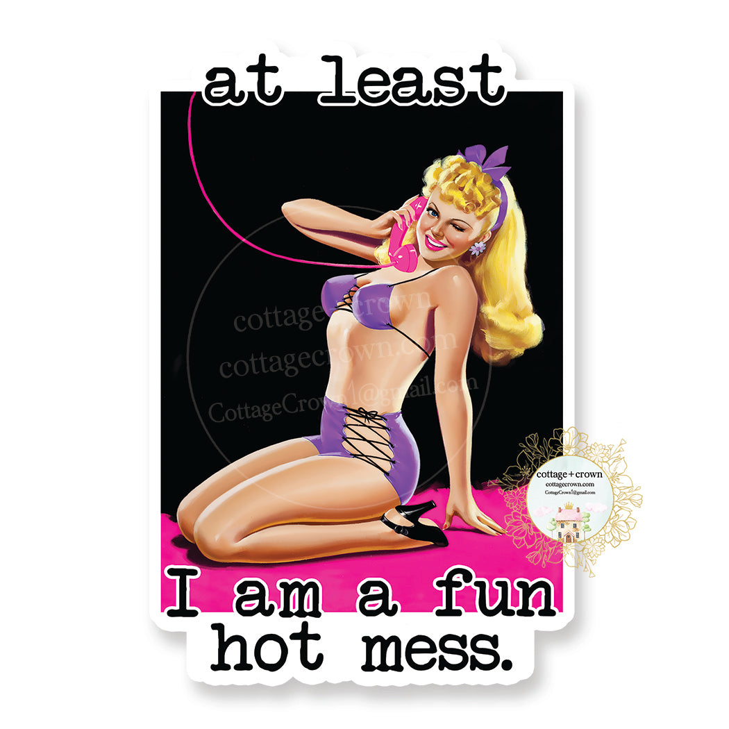 At Least I'm A Fun Hot Mess - Vinyl Decal Sticker - Naughty Retro Housewife