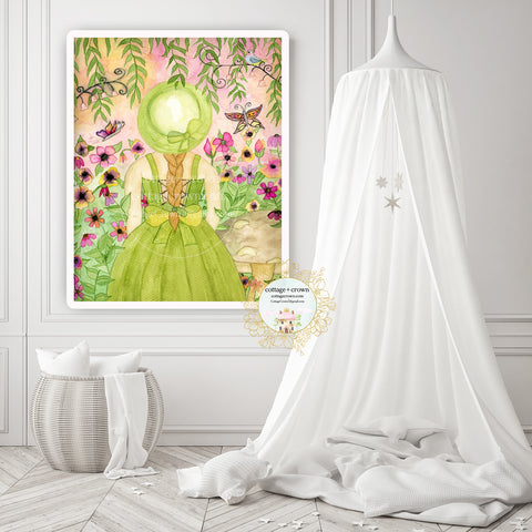 Boho Girl Enchanted Garden Party Exclusive Watercolor Wall Art Print