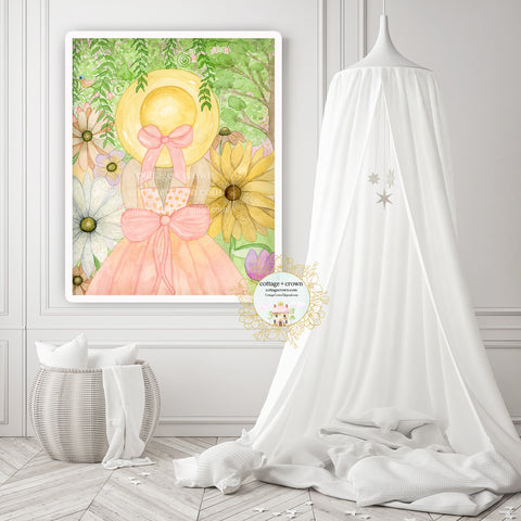 Boho Girl Enchanted Garden Party Exclusive Watercolor Wall Art Print