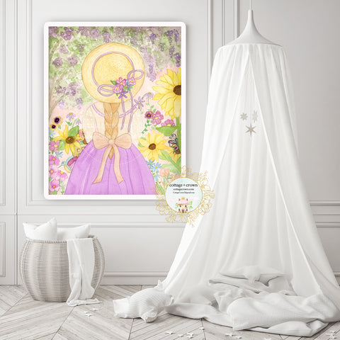 Boho Girl Enchanted Garden Party Exclusive Watercolor Wall Art Print