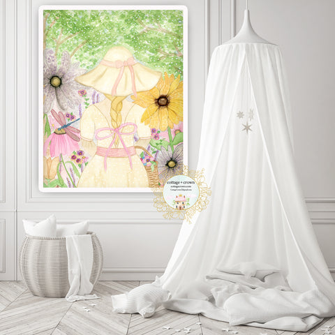 Boho Girl Enchanted Garden Party Exclusive Watercolor Wall Art Print