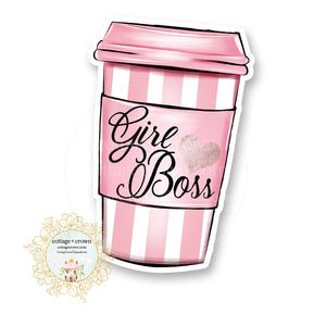 Girl Boss Pink Stripe Coffee Cup - Vinyl Decal Sticker