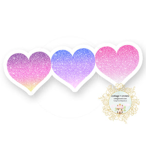 Heart Trio - Purple Pink Glitter - Vinyl Decal Sticker