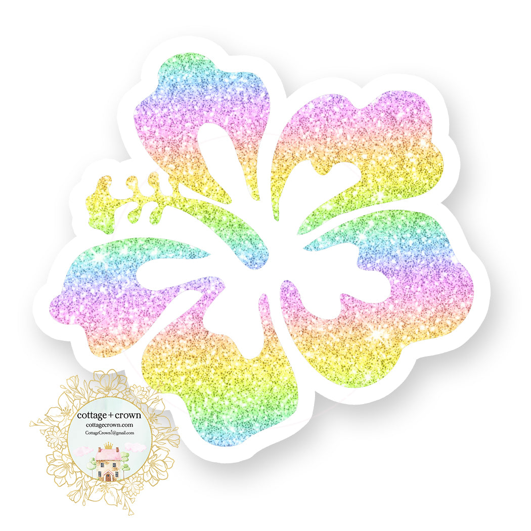 Hibiscus Hawaii Tropical Flower - Pastel Rainbow - Vinyl Decal Sticker