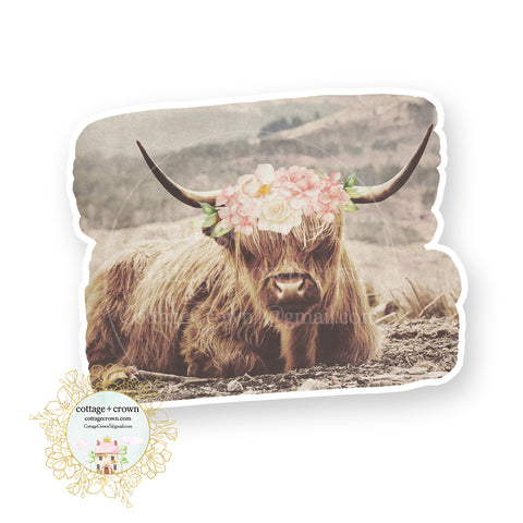 Highland Cow Shabby Chic - Farm Animal Farmhouse - Vinyl Decal Sticker
