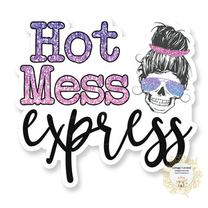 Hot Mess Express - Mom Life Skull - Coffee Rainbow Aviators - Vinyl Decal Sticker