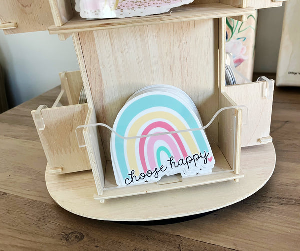 Wooden Vinyl Sticker Acrylic Display Stand Rotating Spinning
