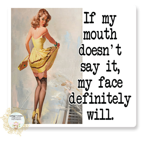 If My Mouth Doesn't Say It My Face Definitely Will - Retro Housewife - Vinyl Decal Sticker