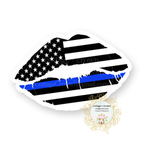 Law Enforcement Flag Lips - Back The Blue Police - Vinyl Decal Sticker - LEO Thin Blue Line