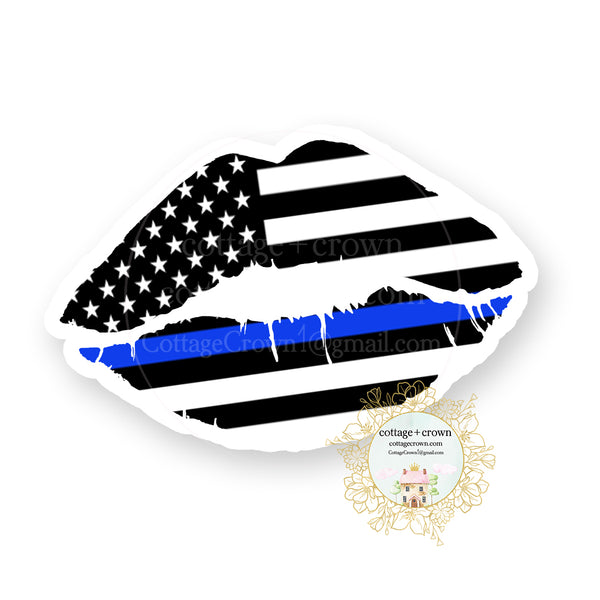Law Enforcement Flag Lips - Back The Blue Police - Vinyl Decal Sticker - LEO Thin Blue Line