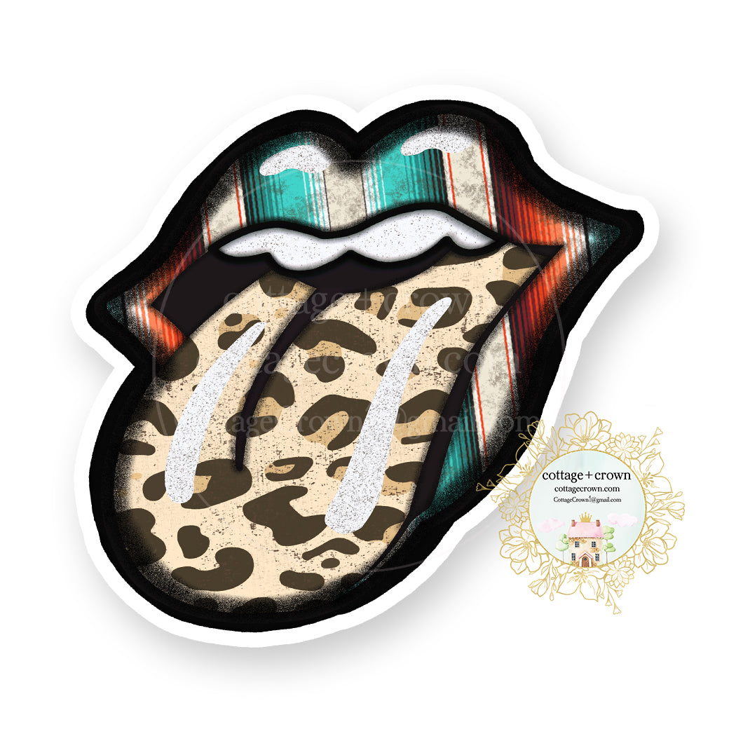 Rolling Stones Leopard Print Tongue Lips - Vinyl Decal Sticker
