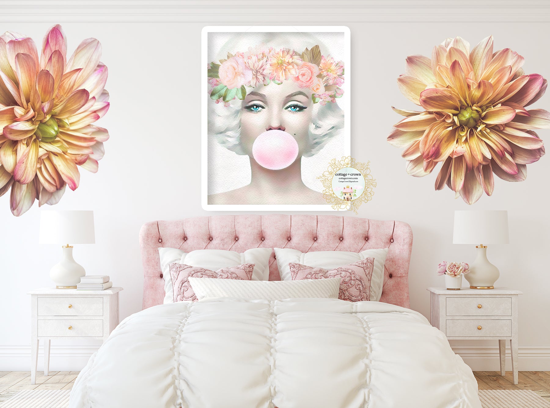 Marilyn Monroe Pink Bubblegum Bubble Boho Floral Wall Art Print