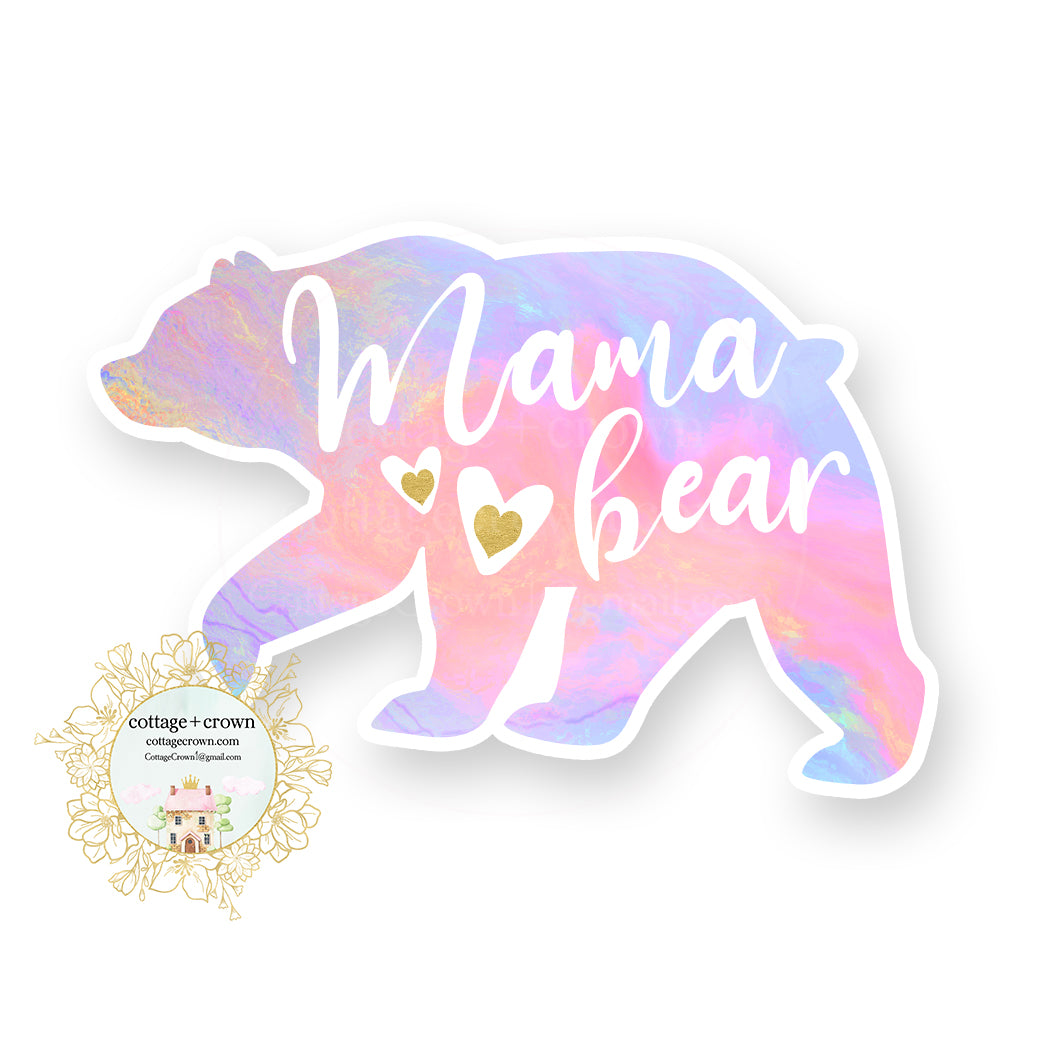 Mama Bear Pink Gold Hearts - Camping Mom Outdoors - Vinyl Decal Sticker