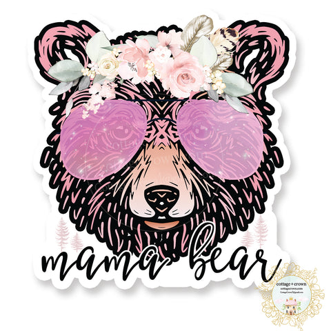 Mama Bear Pink Aviators - Camping Mom Outdoors - Vinyl Decal Sticker