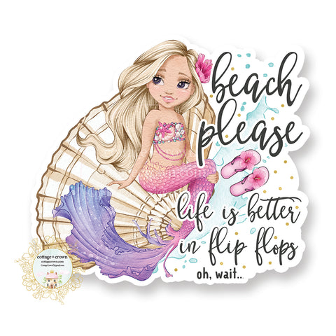 Mermaid - Beach Please - Vinyl Decal Sticker