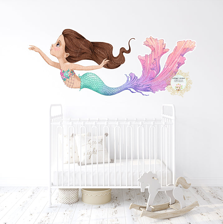 Mermaid Under The Sea Wall Decal Baby Girl Nursery Bathroom Office Home Décor