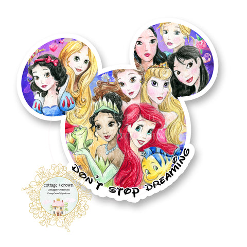 Mouse Ears Princesses Don't Stop Dreaming Vinyl Decal Sticker Stocking Stuffer