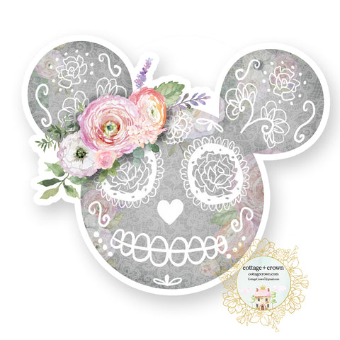 Ears - Sugar Skull Flowers Boho - Vinyl Decal Sticker