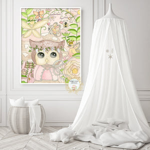 Enchanted Garden Owl Floral Woodland Animal Whimsical Wall Art Print