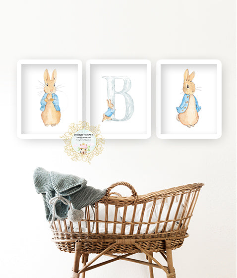 3 Peter Rabbit Beatrix Potter - Personalized - Bunny Wall Art Prints