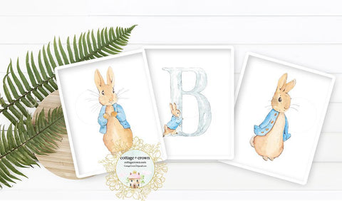 3 Peter Rabbit Beatrix Potter - Personalized - Bunny Wall Art Prints