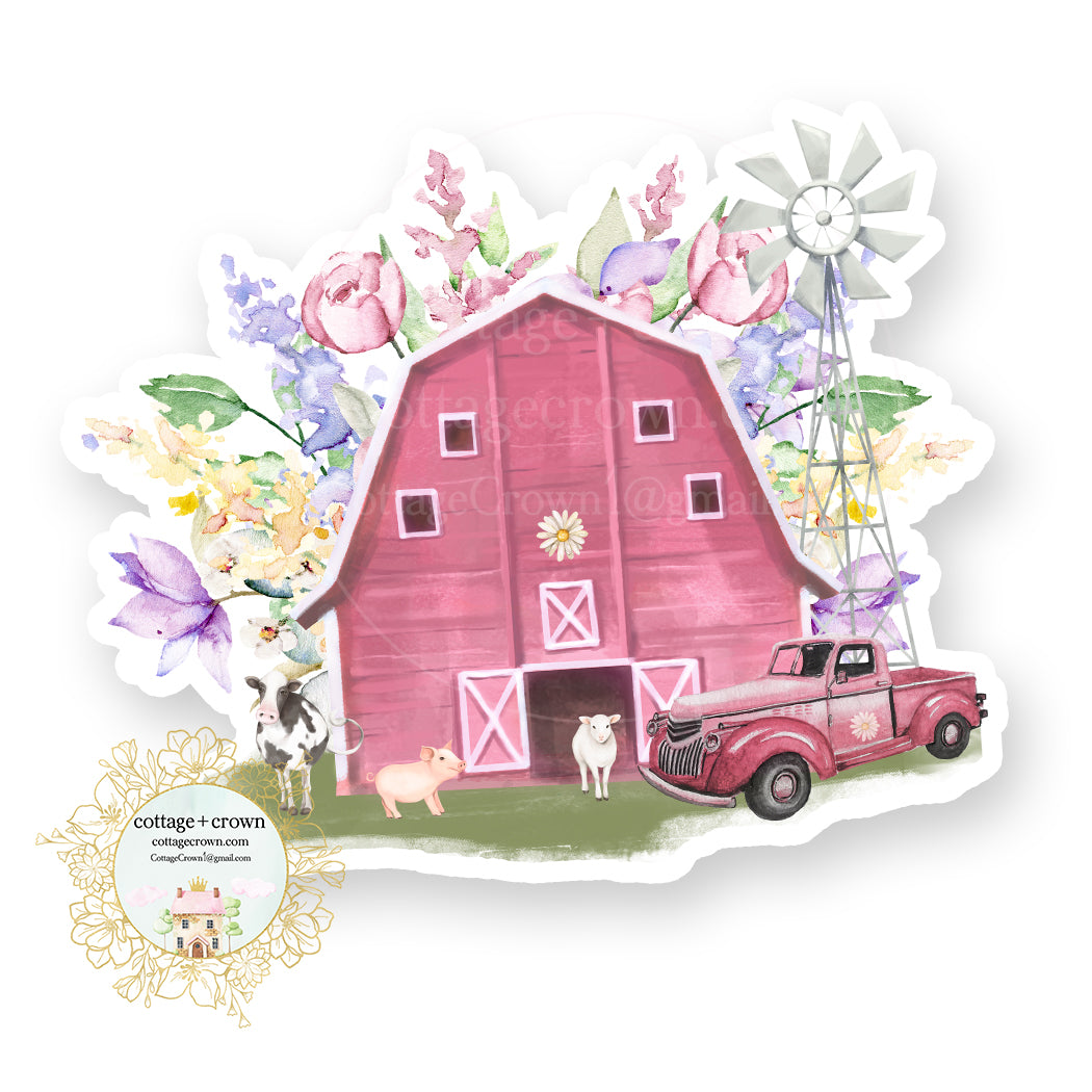 Pink Barn - Farm Animals Farmhouse Vinyl Decal Sticker