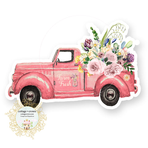Pink Farm Truck - Farmhouse - Vinyl Decal Sticker
