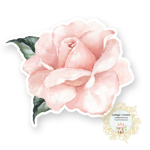 Pink Rose - Watercolor Floral - Wall or Furniture - Vinyl Decal Sticker