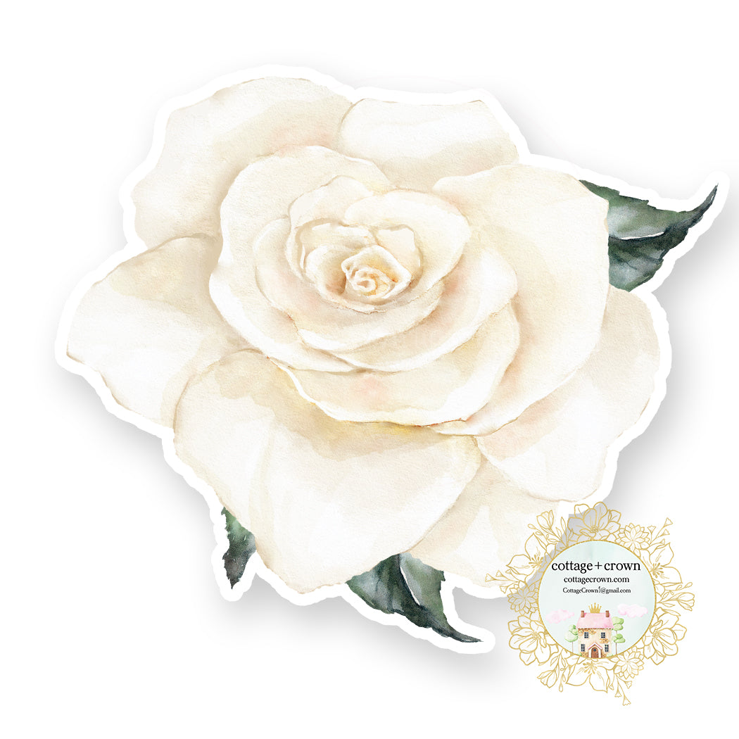 White Rose - Watercolor Floral - Wall or Furniture - Vinyl Decal Sticker