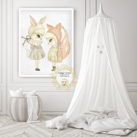 Sarafina + Sam Woodland Bunny Fox Girls Exclusive Watercolor Wall Art Print