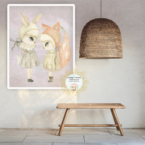 Sarafina + Sam Woodland Bunny Fox Girls Exclusive Watercolor Wall Art Print