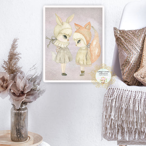 Sarafina + Sam Woodland Bunny Fox Girls Exclusive Watercolor Wall Art Print