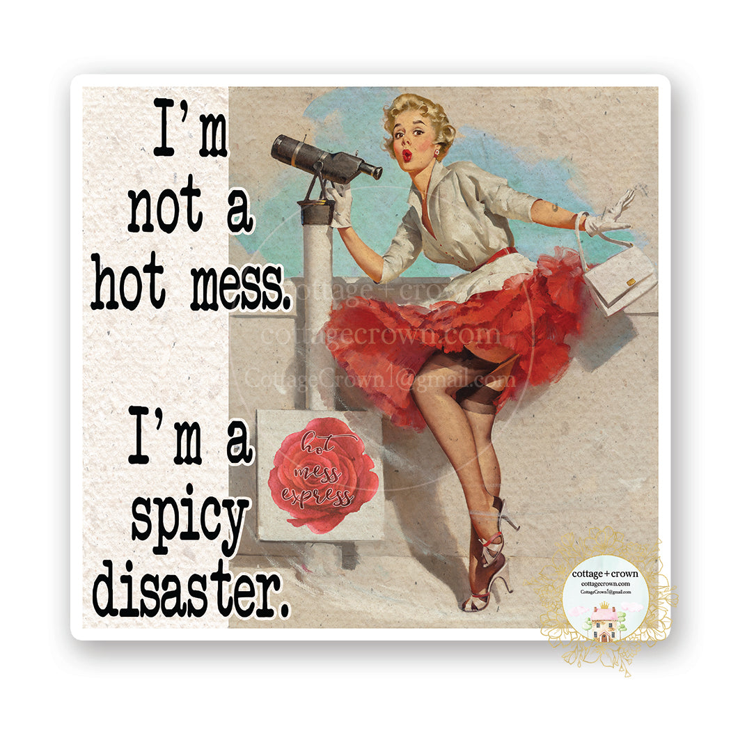 I'm Not A Hot Mess I'm A Spicy Disaster - Funny Vinyl Decal Sticker - Retro Housewife