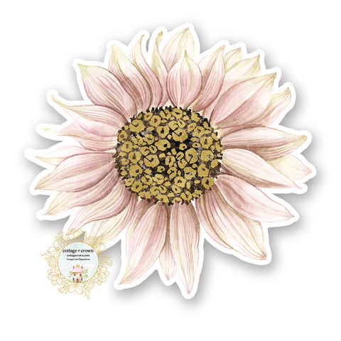 Blush Leopard Print Watercolor Sunflower - Vinyl Decal Sticker